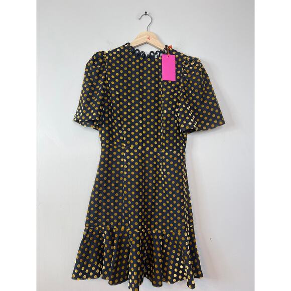 NWT Rhode Daron Puff Sleeves A-line Mini Dress Black & Gold Dot Jacquard - Picture 2 of 7
